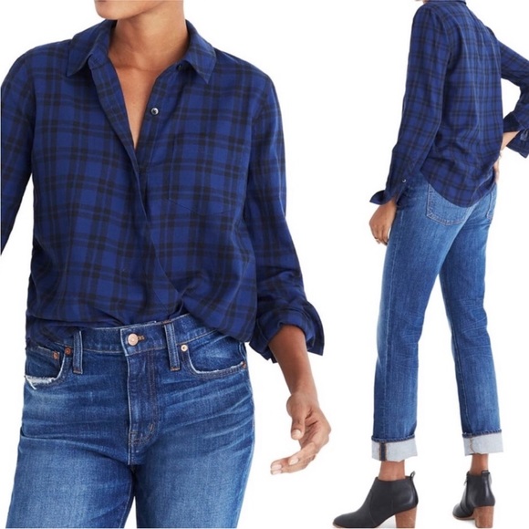 Madewell Plaid Faux Wrap Shirt - Picture 1 of 2